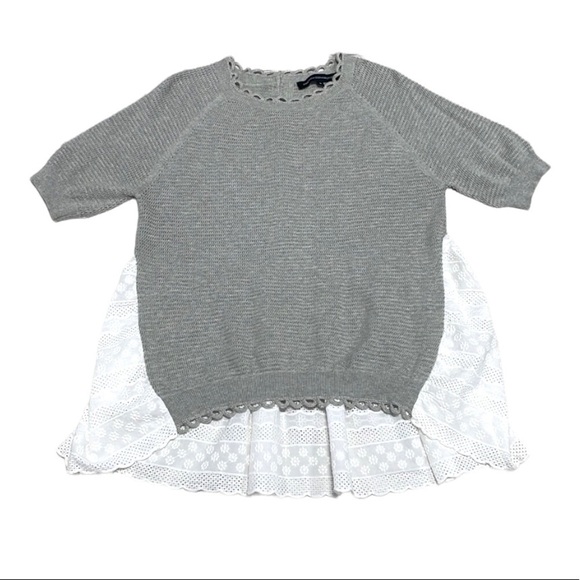 French Connection Sweater Open Knit White Lace Short Sleeves Size Medium - Picture 1 of 12